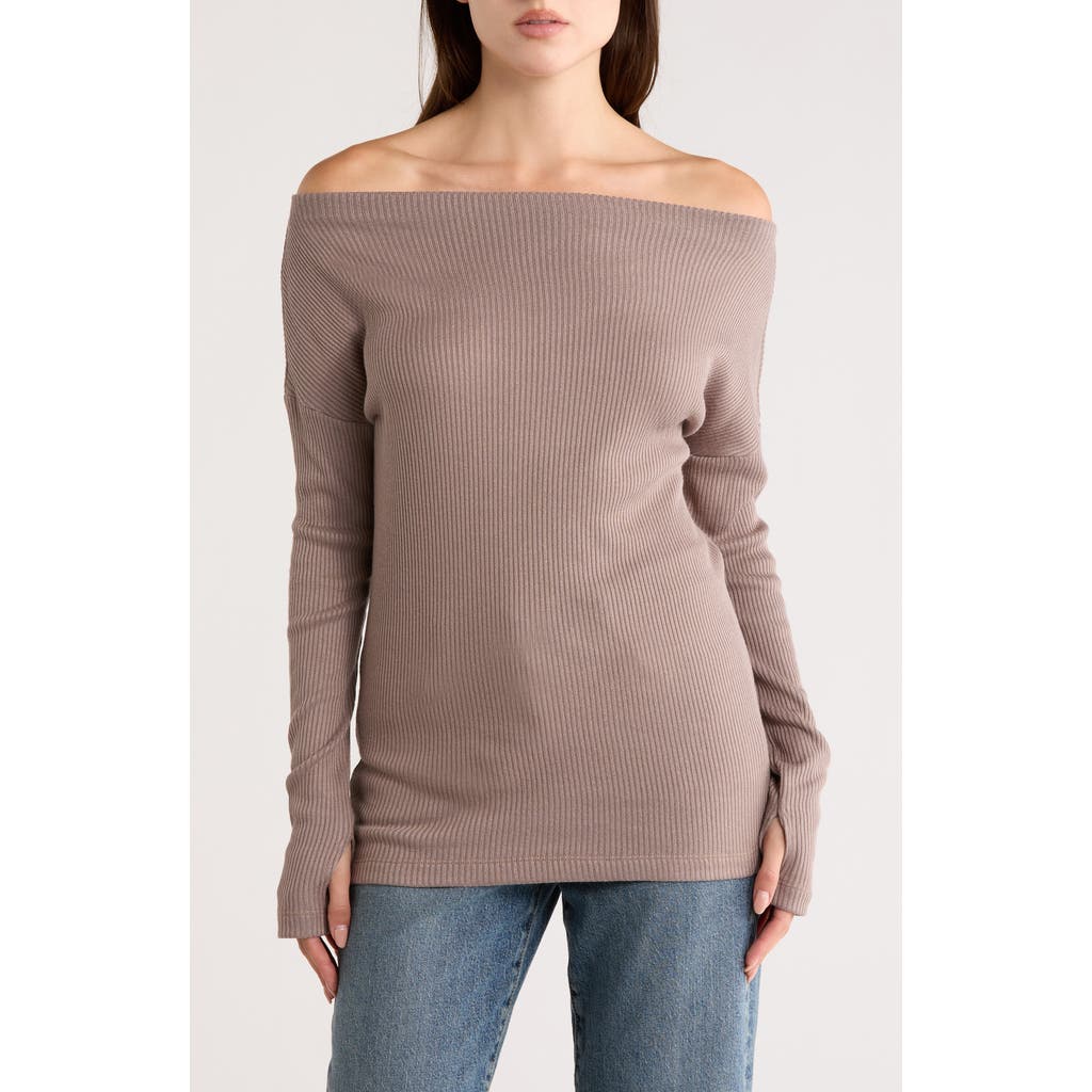 Renee C Off The Shoulder Long Sleeve Rib Knit Top In Neutral