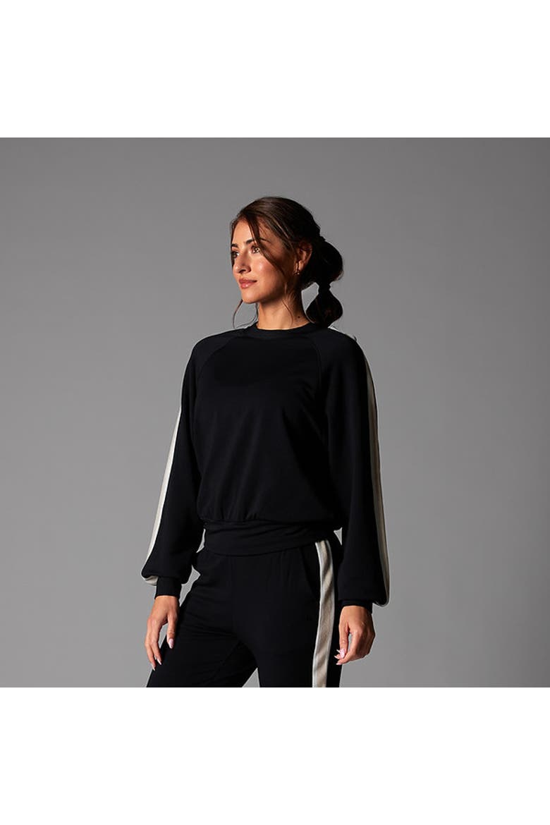 Ease Crew Stripe Sweatshirt, Alternate, color, EBONY COCONUT