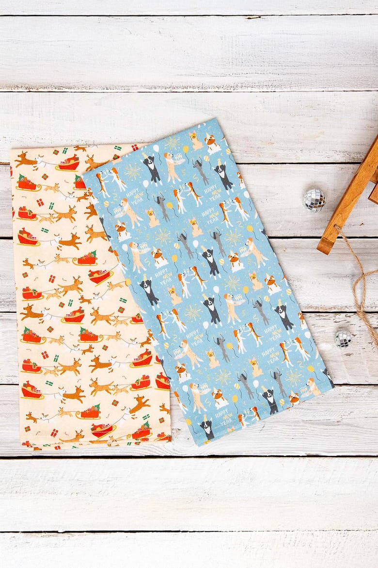 Dog Kitchen Towels, Alternate, color, Reindogs & New Year Pawty