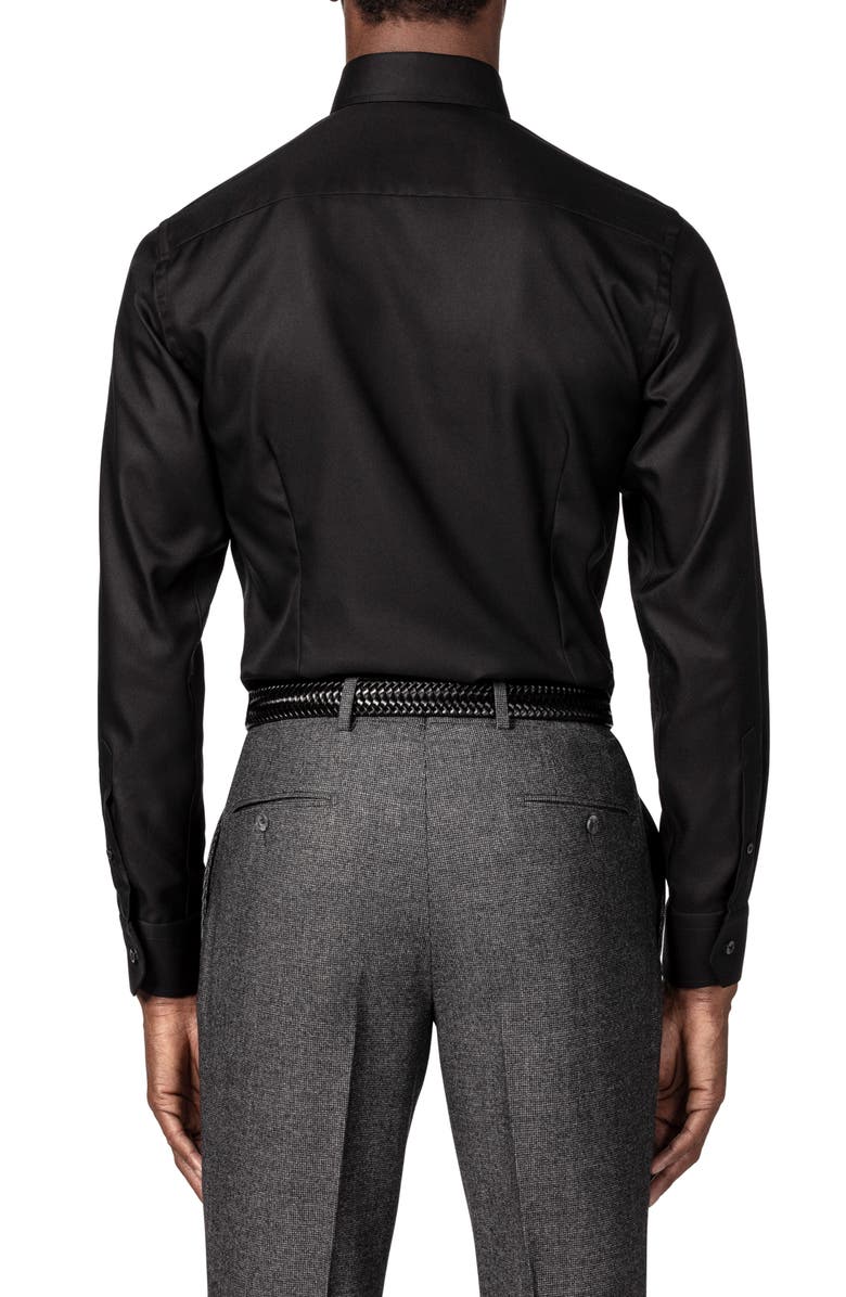 Eton Contemporary Fit Diagonal Weave Dress Shirt, Alternate, color, Black