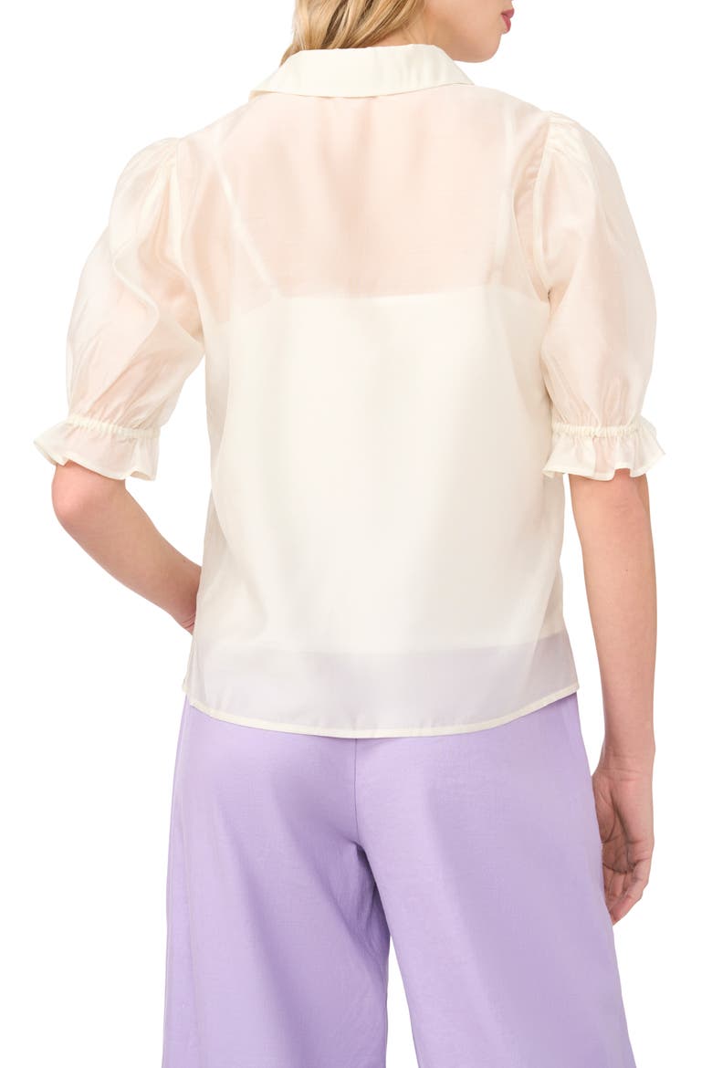 Puff Sleeve Semi Sheer Button-Up Top, Alternate, color, NEW IVORY