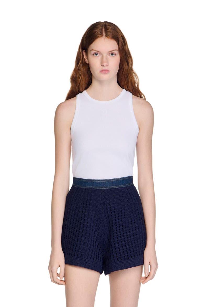 High-waisted crochet shorts, Alternate, color, Navy blue