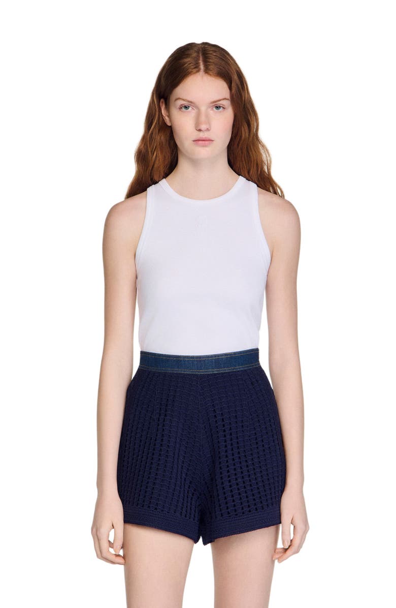 SANDRO High-waisted crochet shorts, Alternate, color, Navy Blue