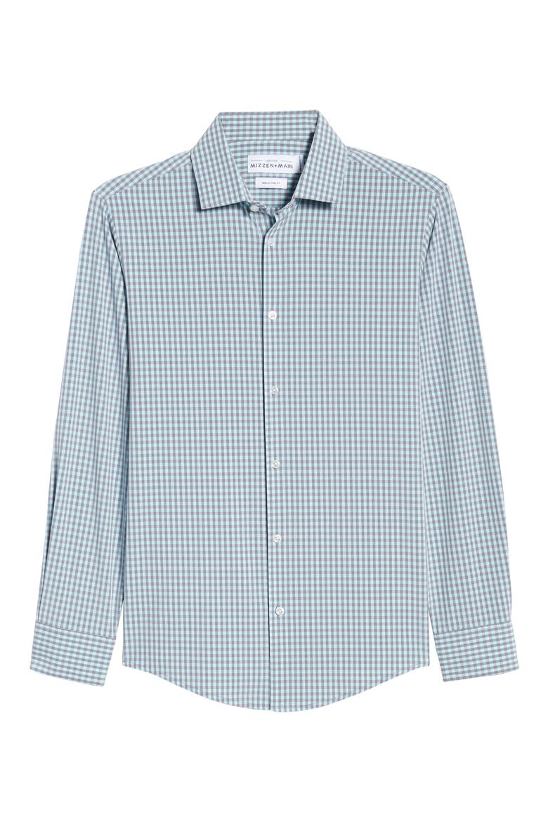 Leeward Trim Fit Gingham Button-Up Shirt, Alternate, color, BLUE