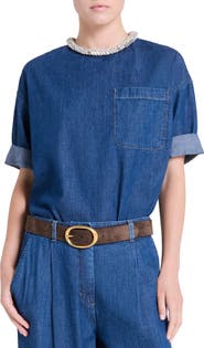 TWP Crystal Collar Cotton Denim T-Shirt