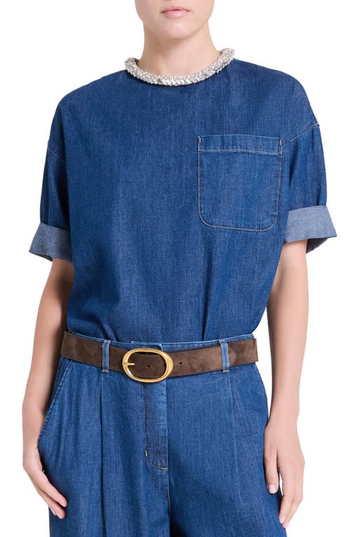 Twp Crystal Collar Cotton Denim T-shirt In Gray