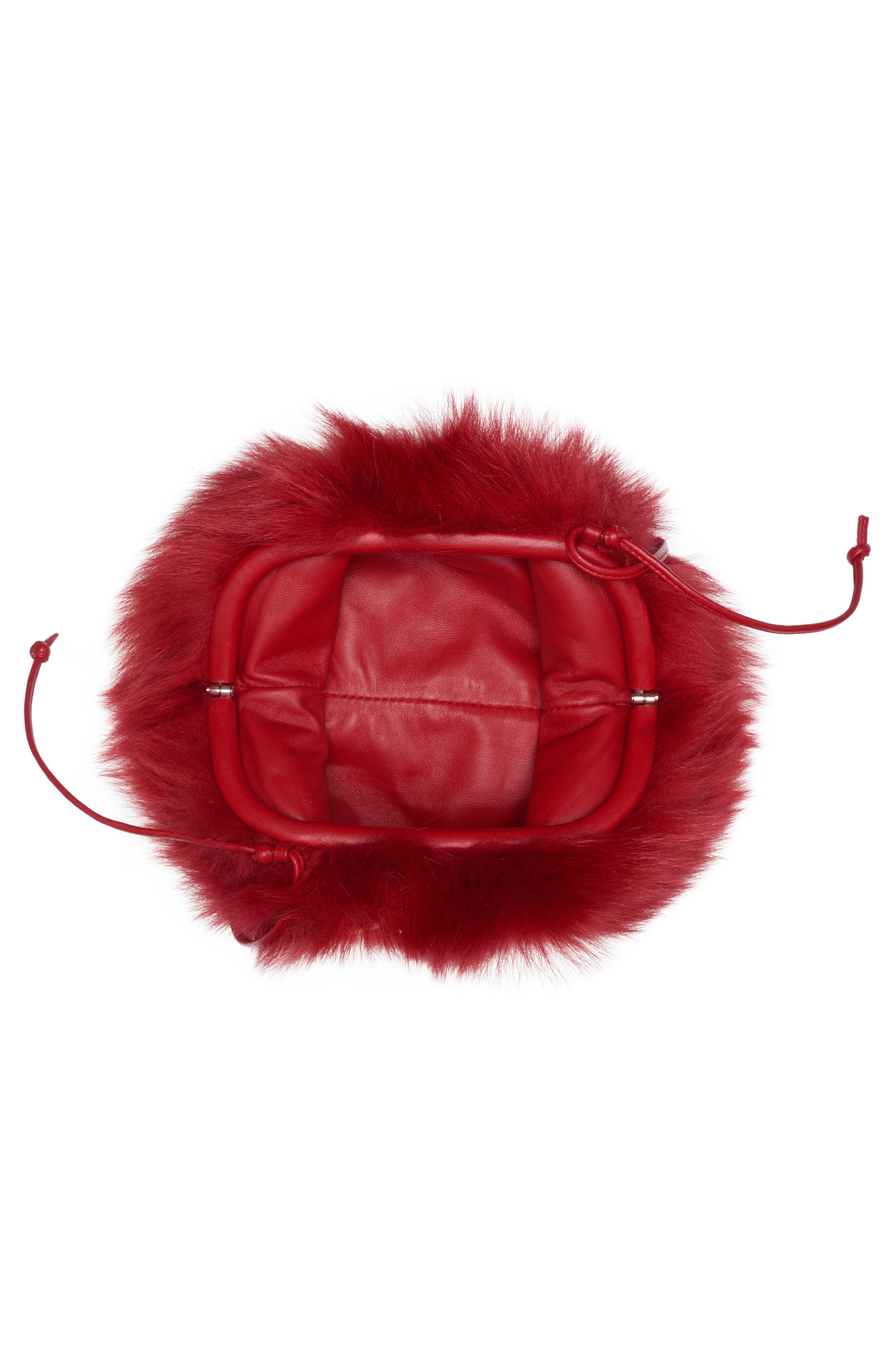 Bottega Veneta Mini The Pouch Stud Embellished Genuine Shearling Clutch, Alternate, color, Apple Candy-M Brass