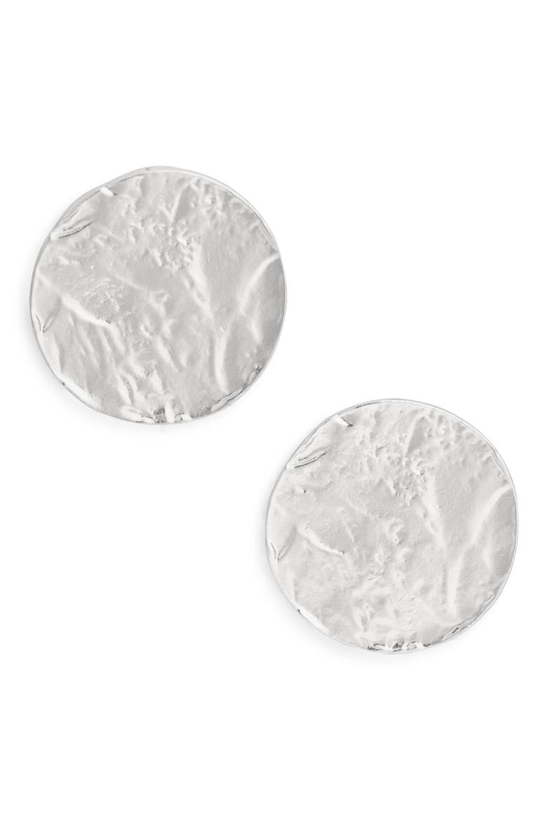 Textured Medallion Stud Earrings, Main, color, SILVER