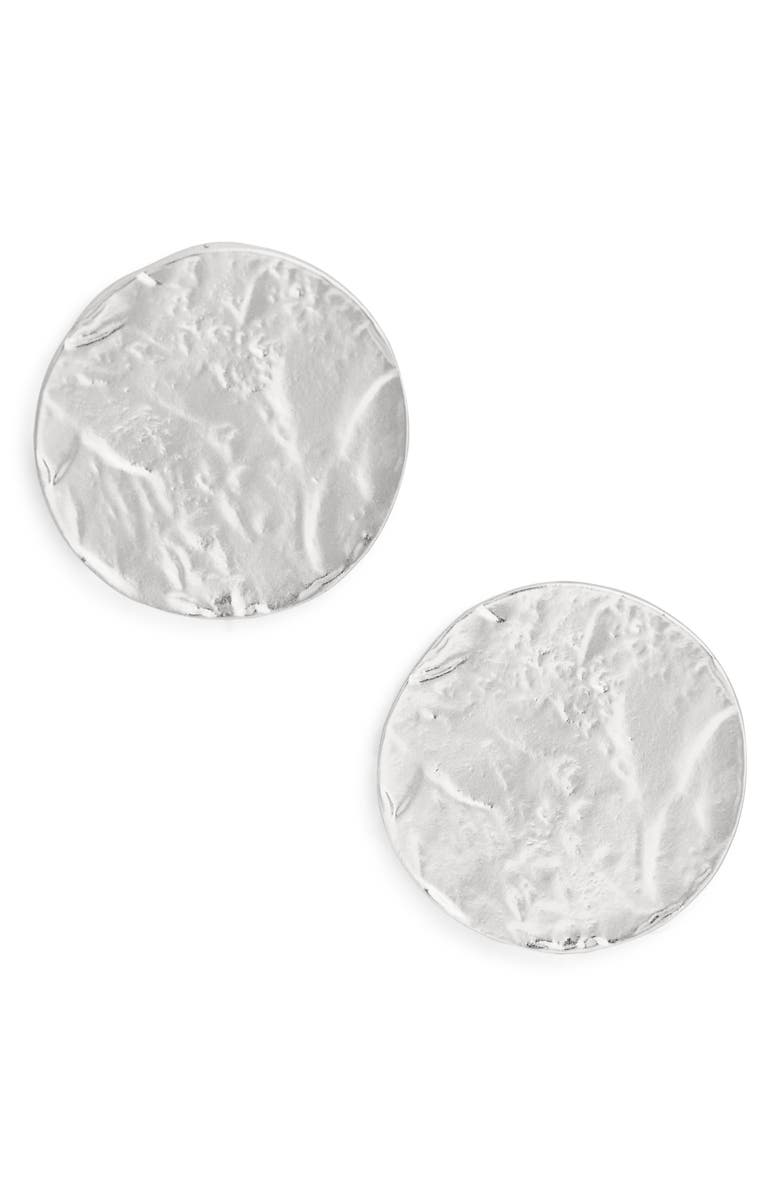 Karine Sultan Textured Medallion Stud Earrings, Main, color, Silver