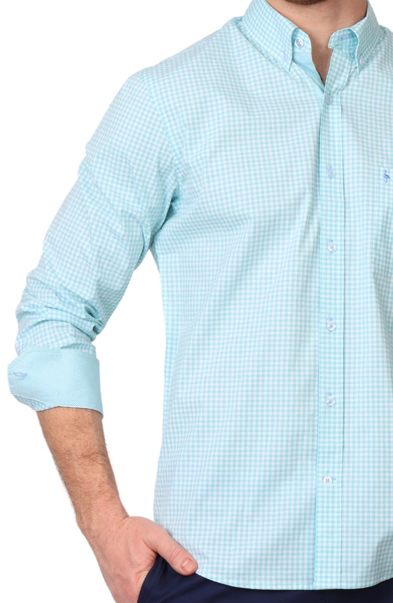 TailorByrd Gingham Stretch Cotton Button-Up Shirt, Alternate, color, Seafoam