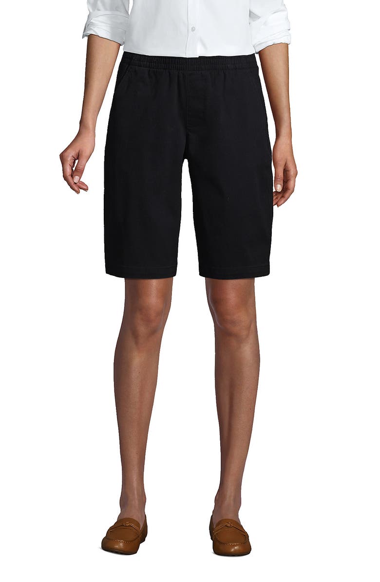 Lands' End Plus Size Mid Rise Elastic Waist Pull On 12" Chino Bermuda Shorts, Main, color, 
