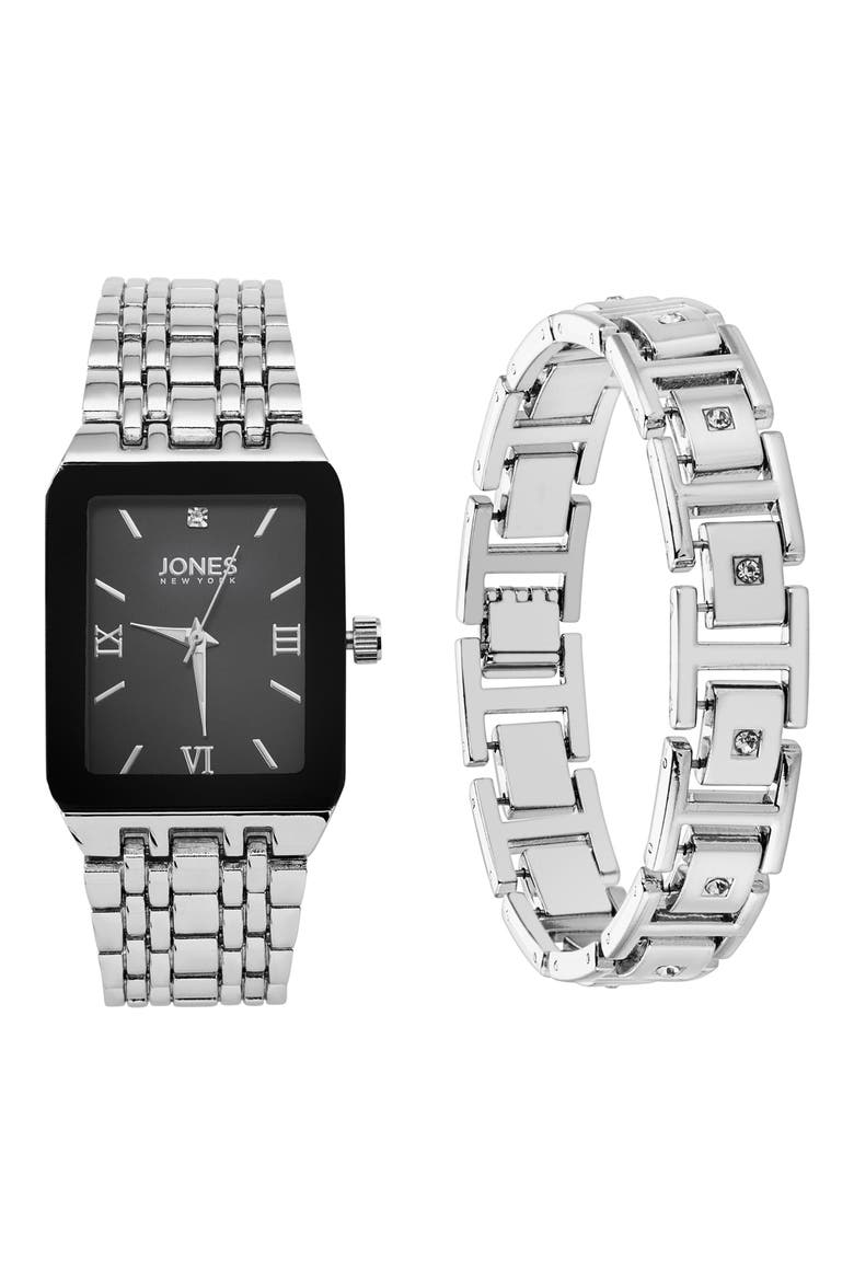 Three-Hand Quartz Mesh Strap Watch & ID Bracelet Set, Main, color, SILVER