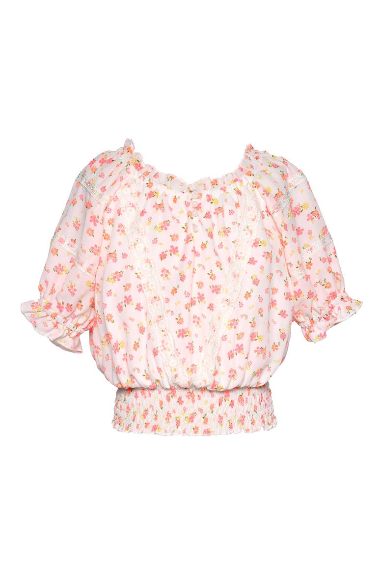 Kids' Ruffle Sleeve Smock Top, Main, color, IVORY MULTI