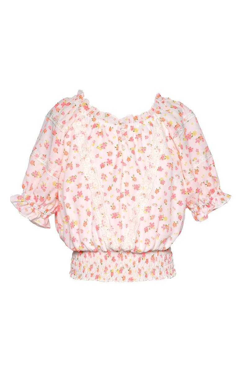 Hannah Banana Kids' Ruffle Sleeve Smock Top, Main, color, Ivory Multi