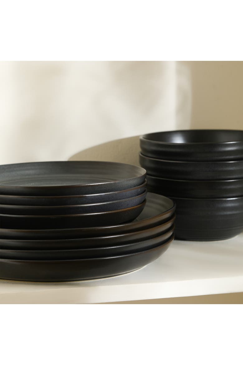 Elio Stoneware 4-Piece Dinner Plate Set, Alternate, color, Black