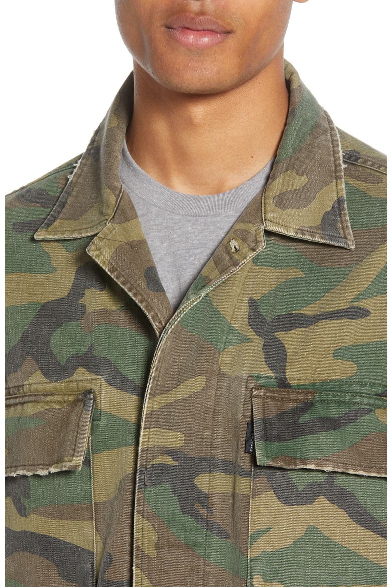 Distressed Band Collar Trucker Jacket, Alternate, color, CAMOUFLAGE