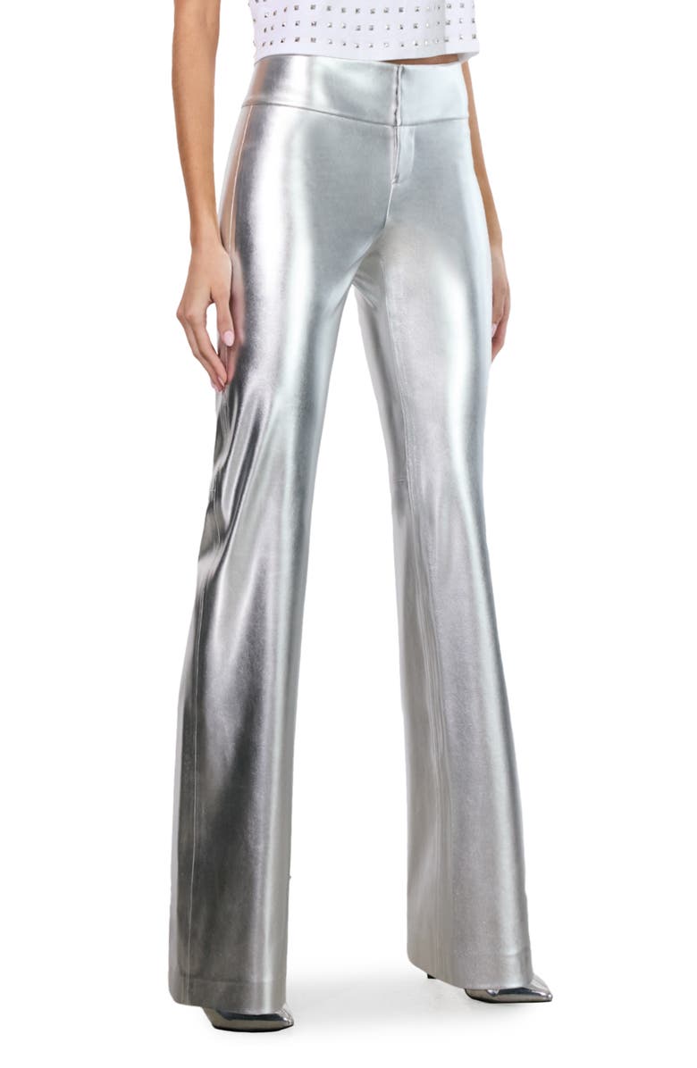 Alice + Olivia Olivia Faux Leather Flare Pants, Alternate, color, Silver