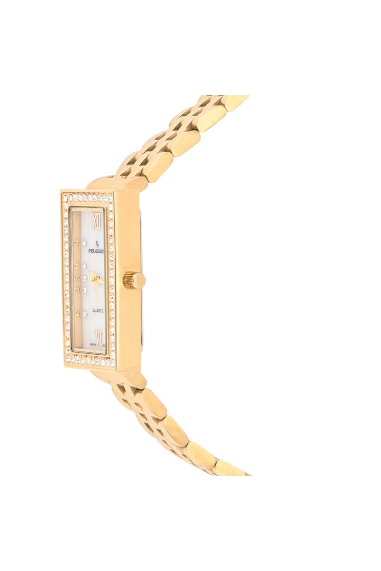 14K Gold-Plated Crystal Bezel Stainless Steel Bracelet Watch- 35x20MM, Alternate, color, White