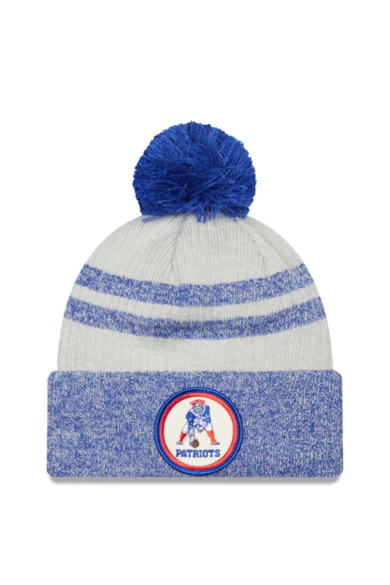 Men's New Era Navy New England Patriots 2022 Sideline Historic Cuffed Pom Knit Hat, Main, color, Navy