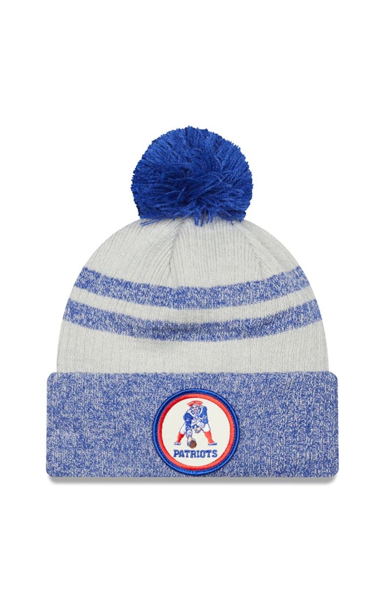 New Era Men's New Era Navy New England Patriots 2022 Sideline Historic Cuffed Pom Knit Hat, Main, color, 