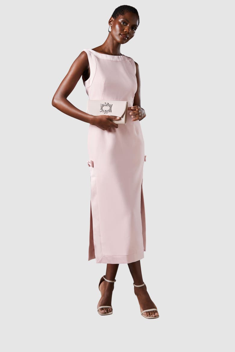 Bow Detail Round Neck Midaxi Dress, Main, color, Pink