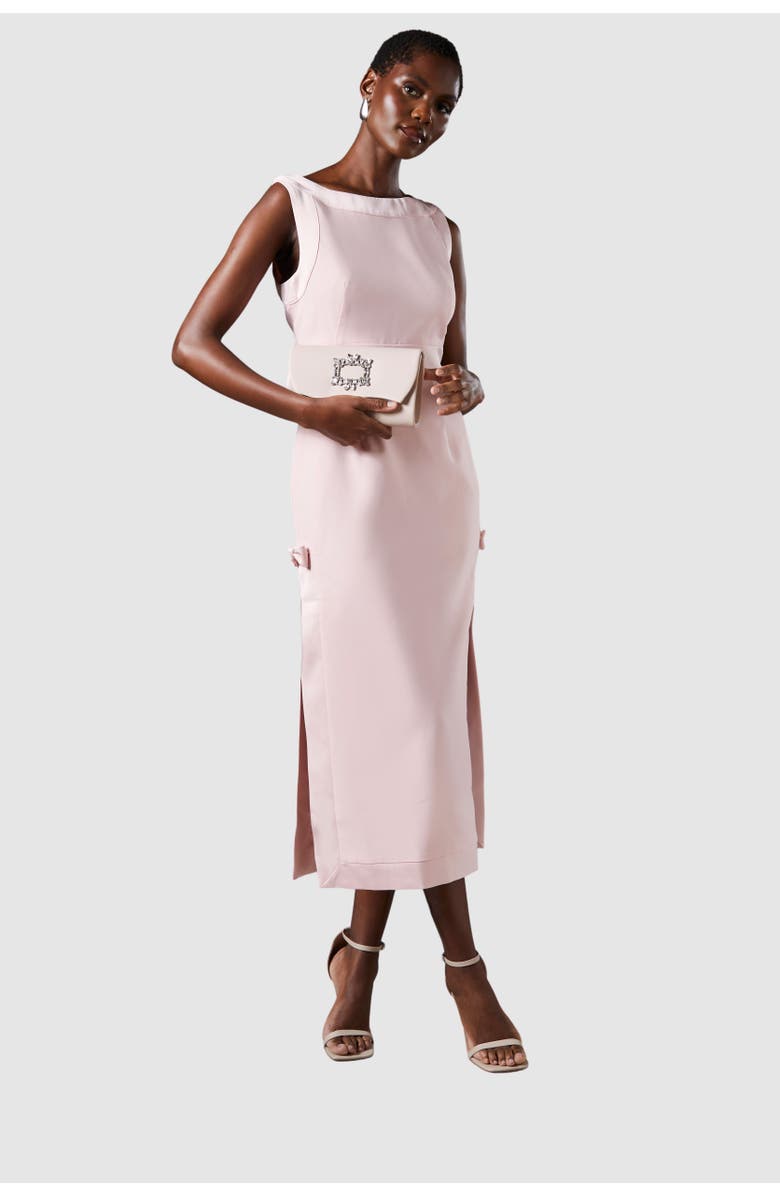 Coast Bow Detail Round Neck Midaxi Dress, Main, color, Pink