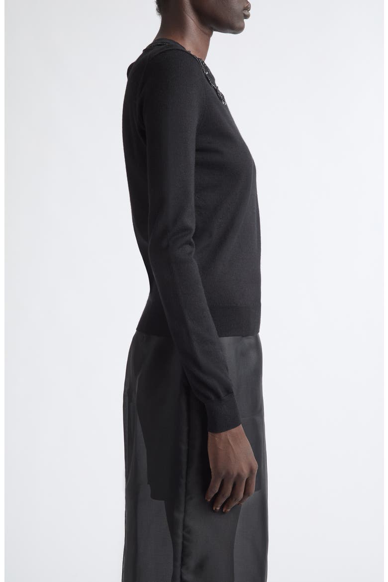 Beaded Shoulder Wool & Silk Sweater, Alternate, color, BLACK