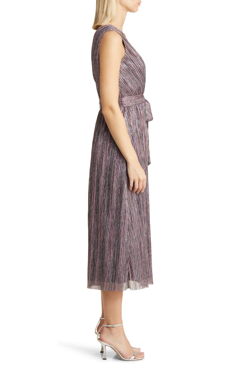 Anne Klein Plissé Tie Belt Midi Dress, Alternate, color, 