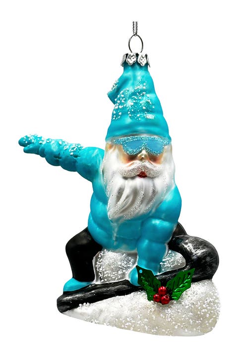 Snowboarding Gnome Glass Ornament