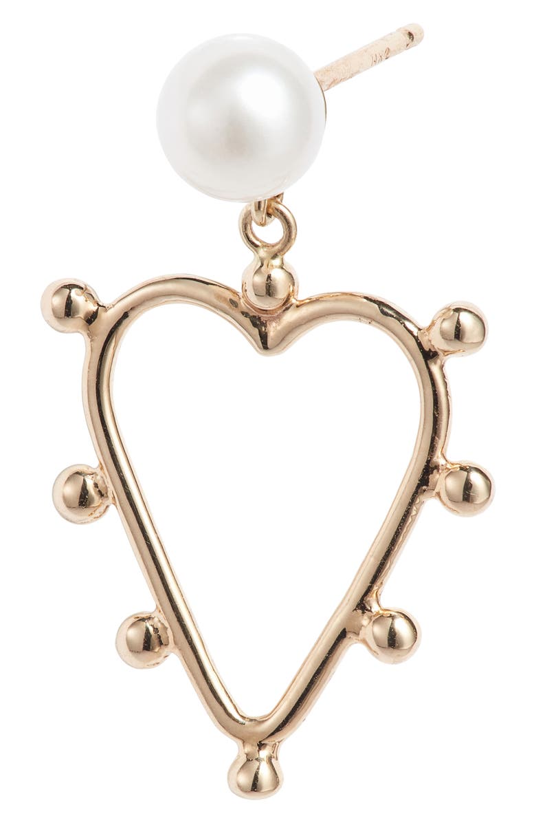 Poppy Finch Pearl Heart Drop Earrings, Alternate, color, Pearl/ 14K Yellow Gold