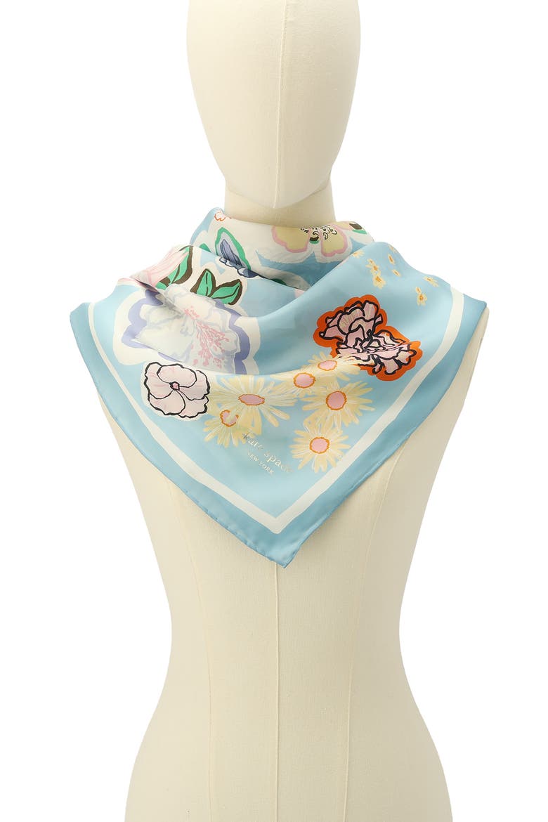 garden floral silk square scarf, Alternate, color, BLUE MULTI