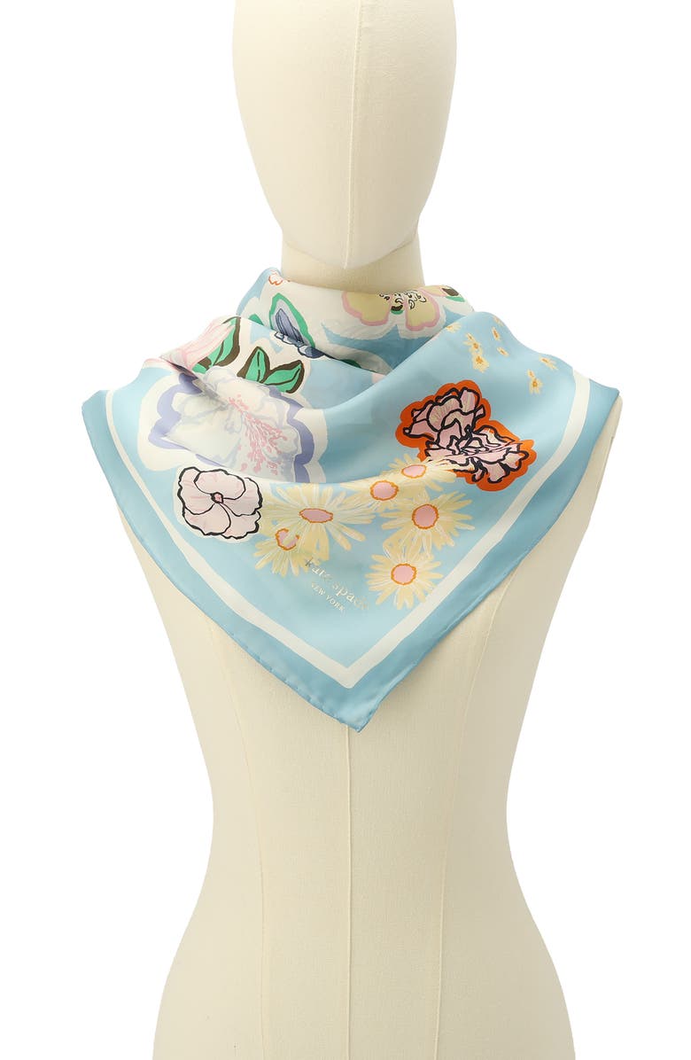 Kate Spade New York garden floral silk square scarf, Alternate, color, Blue Multi