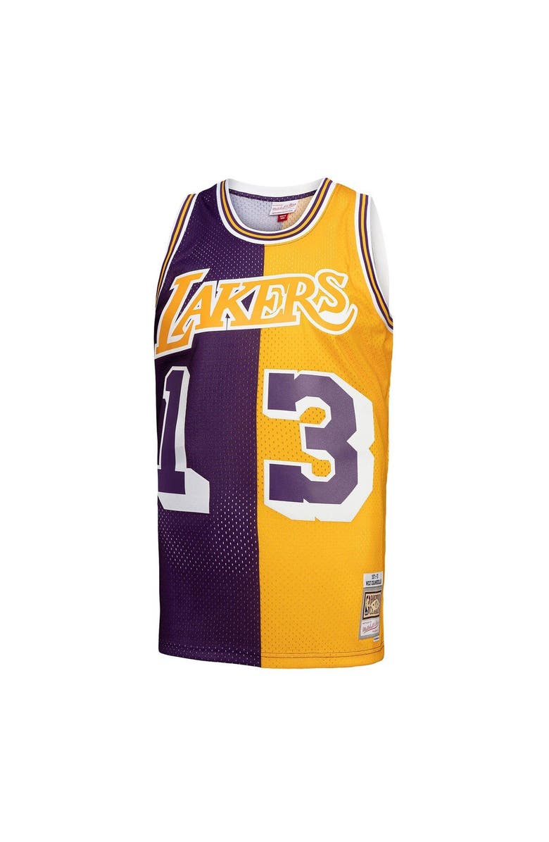 Mitchell & Ness Men's Mitchell & Ness Wilt Chamberlain Purple/Gold Los Angeles Lakers Hardwood Classics 1971/72 Split Swingman Jersey, Alternate, color, 