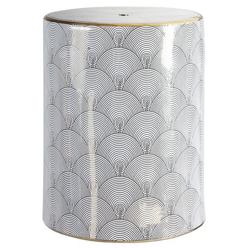 Jonathan Y Fish Scale 17" Modern Ceramic Garden Stool In White/gold