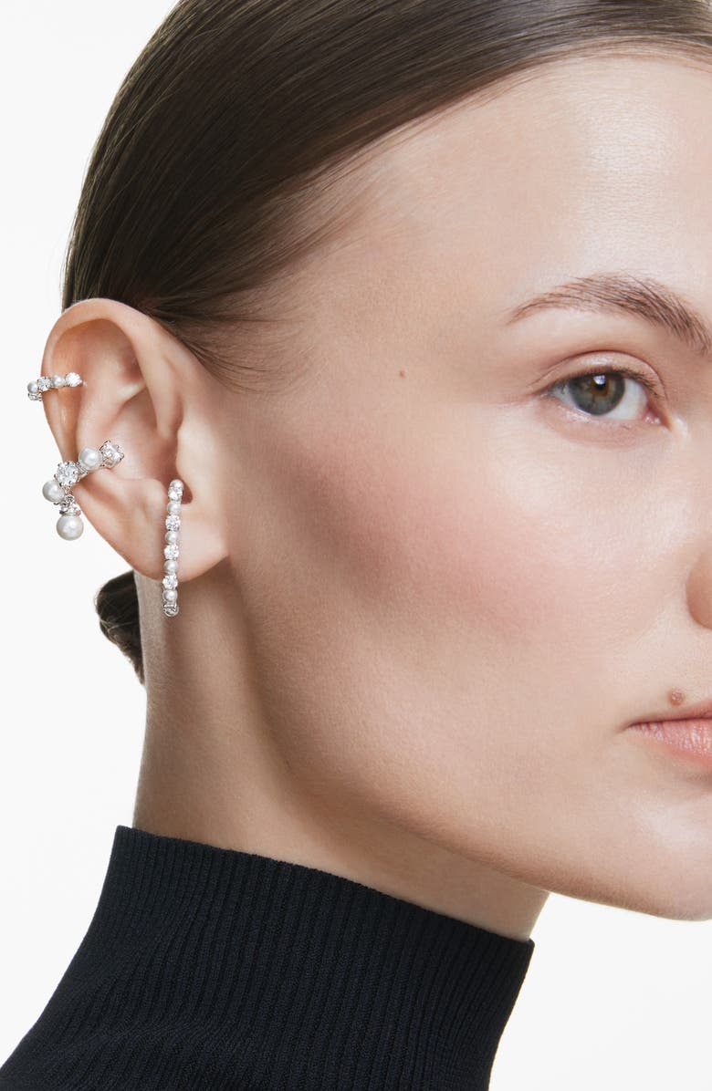 Swarovski Matrix Earrings & Ear Cuffs Set, Alternate, color, White/ Silver