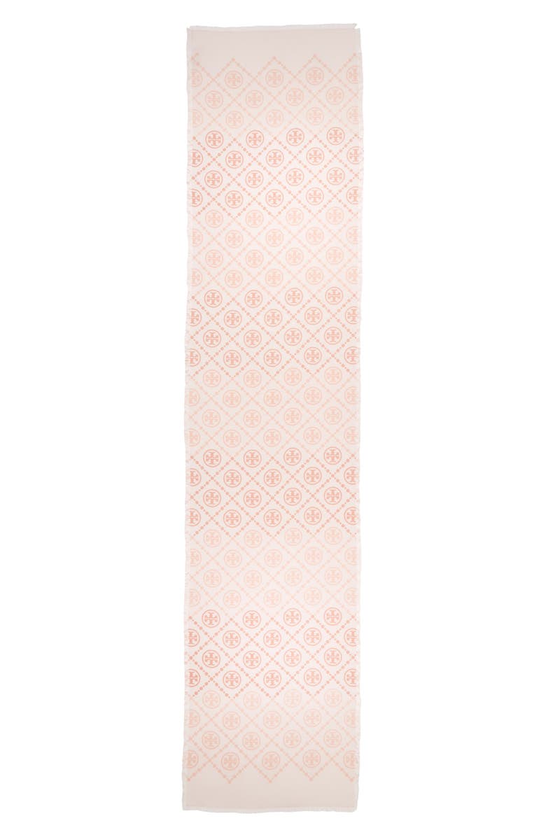 Tory Burch T-Monogram Print Silk Oblong Scarf, Alternate, color, 