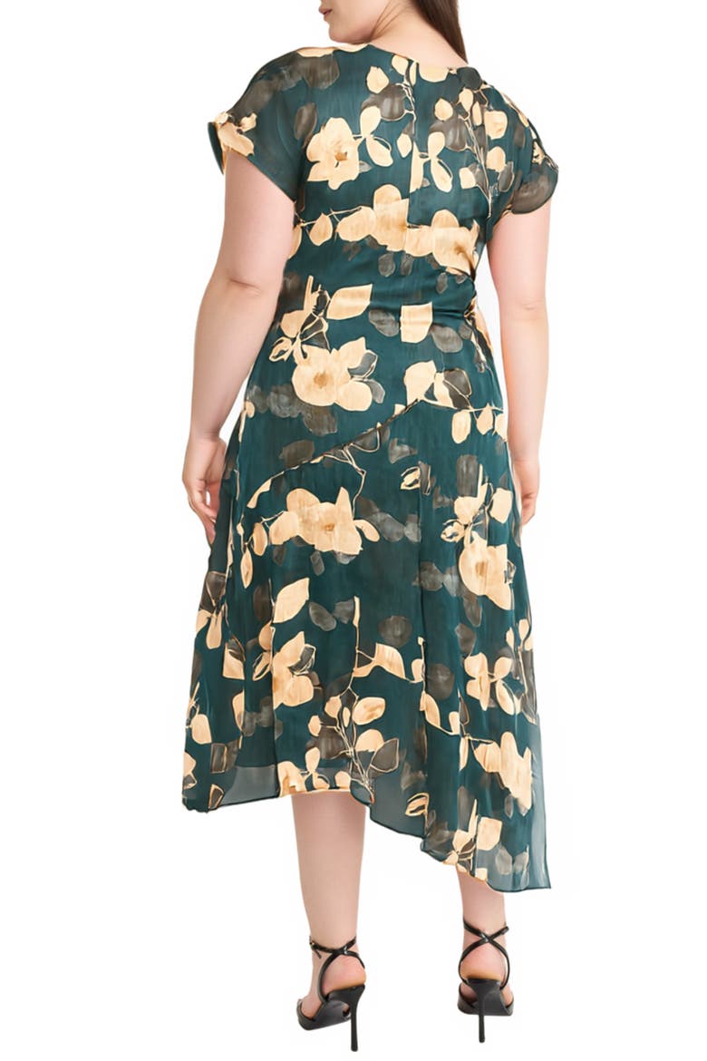 Floral Print Asymmetric Dress, Alternate, color, TEAL/ GOLD