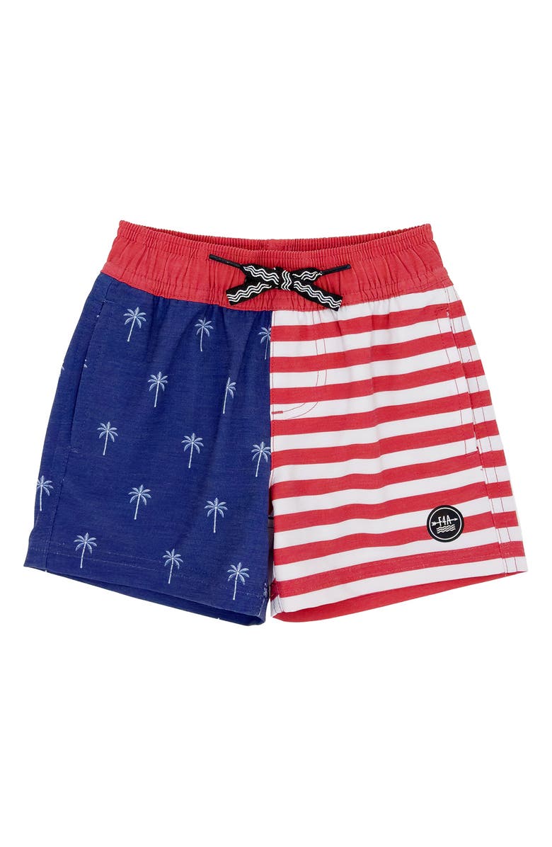Feather 4 Arrow Palm Stripe Volley Swim Trunks, Main, color, 