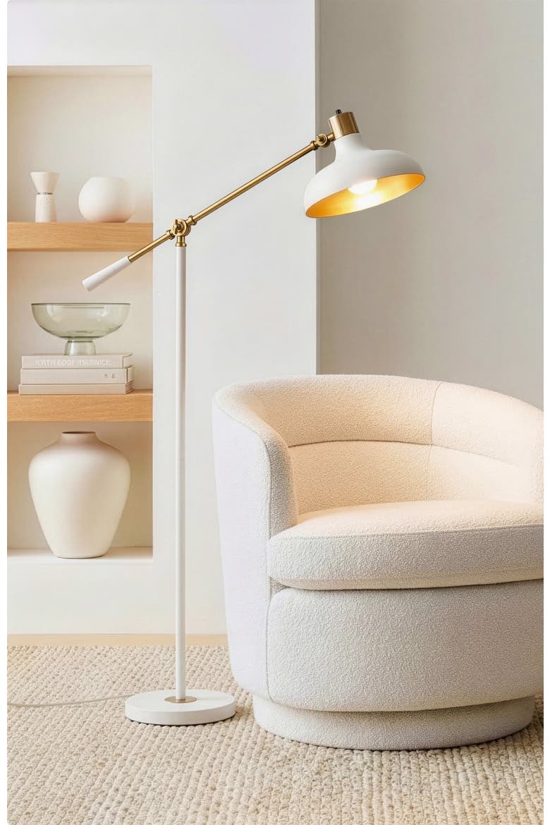 Wyatt Adjustable LED Reading Floor Lamp with Gold Accents, Alternate, color, Cream with Gold Interior