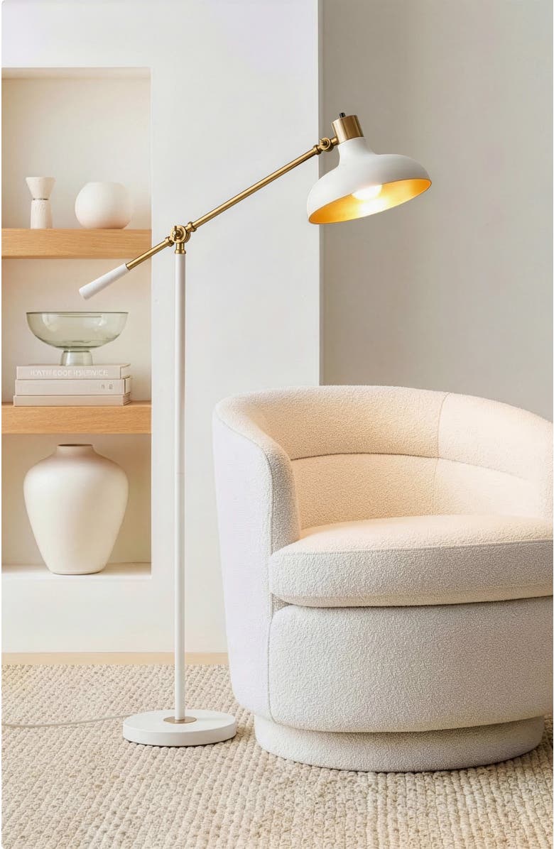 Brightech Wyatt Adjustable LED Reading Floor Lamp with Gold Accents, Alternate, color, Cream With Gold Interior