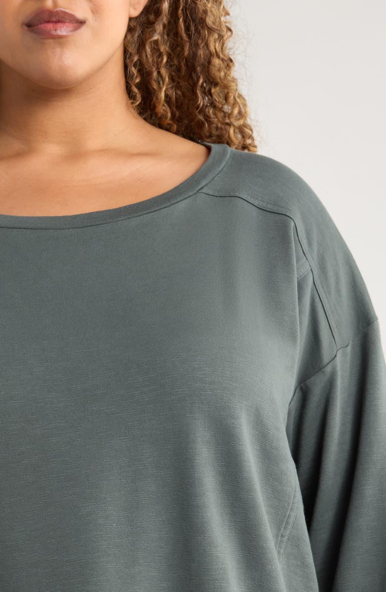 Eileen Fisher Ballet Neck Boxy Organic Cotton Terry Top, Alternate, color, Everglade