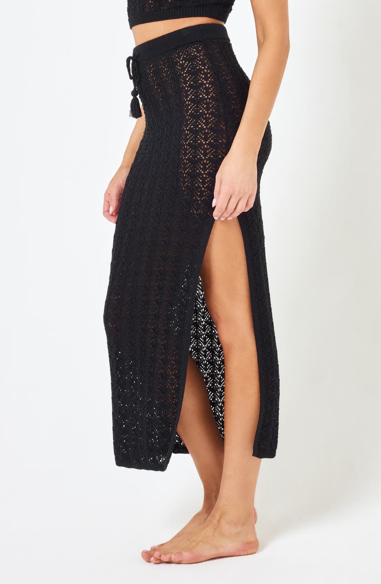 LSPACE Sweet Talk Open Stitch Cover-Up Midi Skirt, Alternate, color, Black