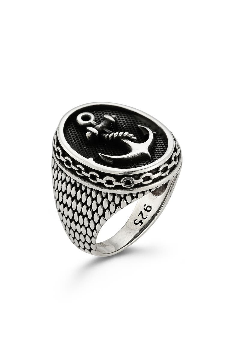 Yield of Men Men's Anchor Signet Ring, Main, color, Black/ Silver