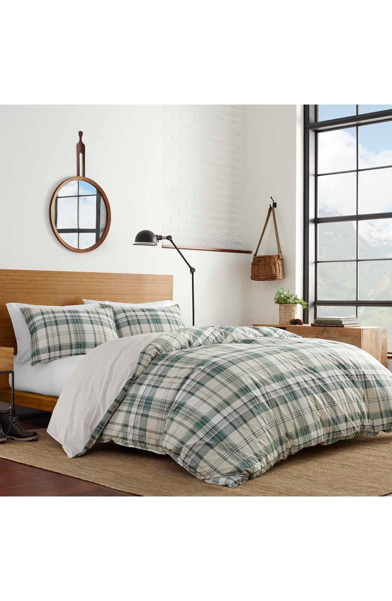 Eddie Bauer Timbers Plaid Open Duvet Set, Main, color, Evergreen