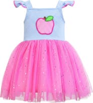 Mia Belle Girls Sweetest Student Pink Apple Shimmer Tutu Dress