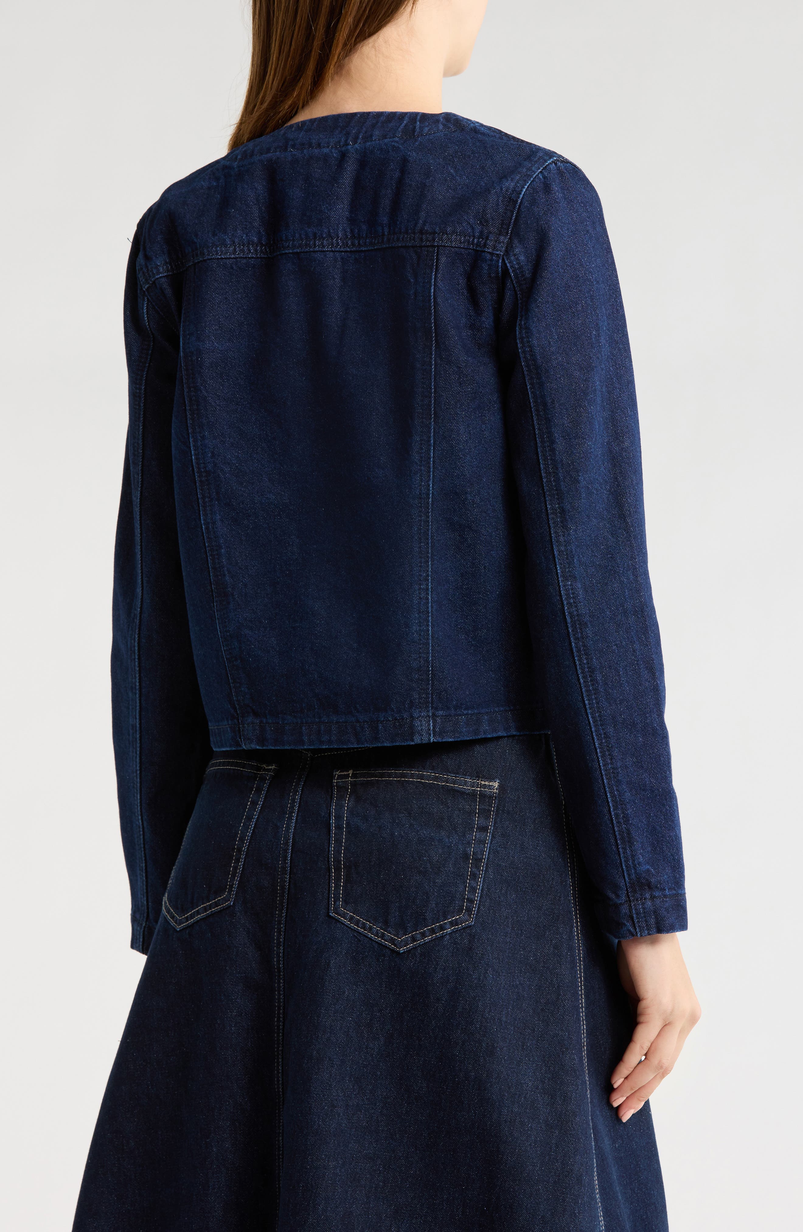 Collarless Crop Denim Jacket - image 2