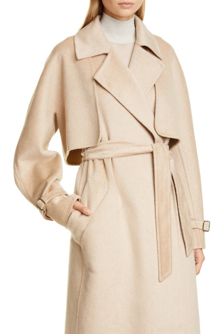 Agar 2-in-1 Double Face Camel Hair & Cashmere Trench Coat, Alternate, color, CAMEL