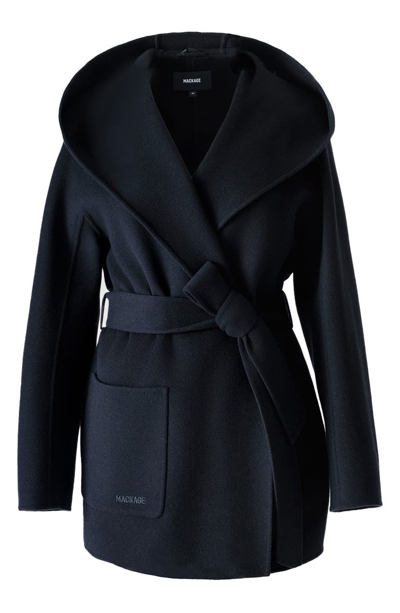 Mackage Paya Belted Wool Coat, Alternate, color, Black