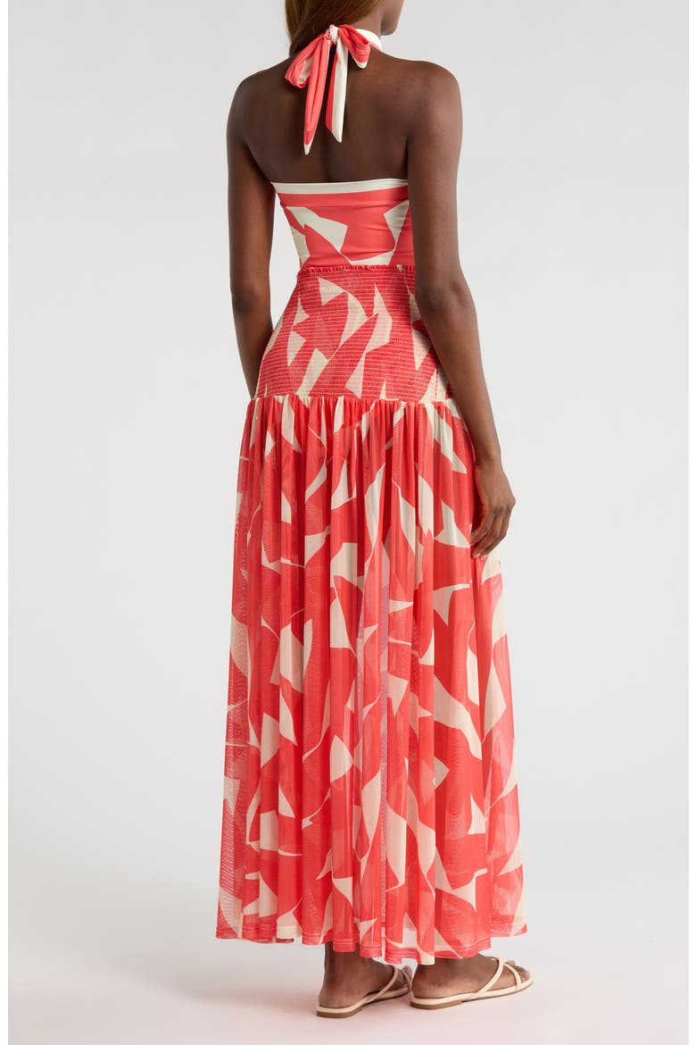 Smocked Cover-Up Maxi Skirt, Alternate, color, IVORY/CORAL GEO