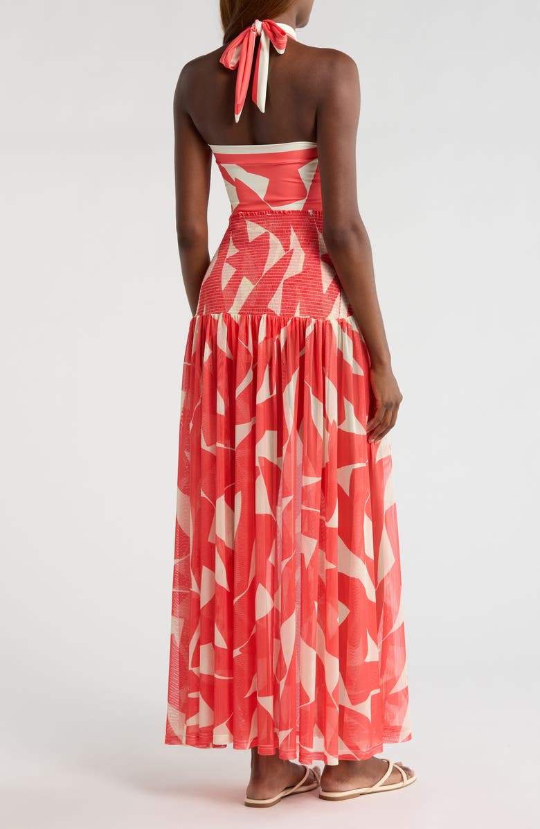 Hutch Smocked Cover-Up Maxi Skirt, Alternate, color, Ivory/Coral Geo